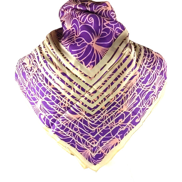 Scarf Square 26" X 26" Purple Pink Cream Elegant Feminine Geometric 1960's Style - Picture 6 of 6